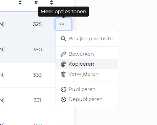 Downdijk CMS Biblo actie menu context menu