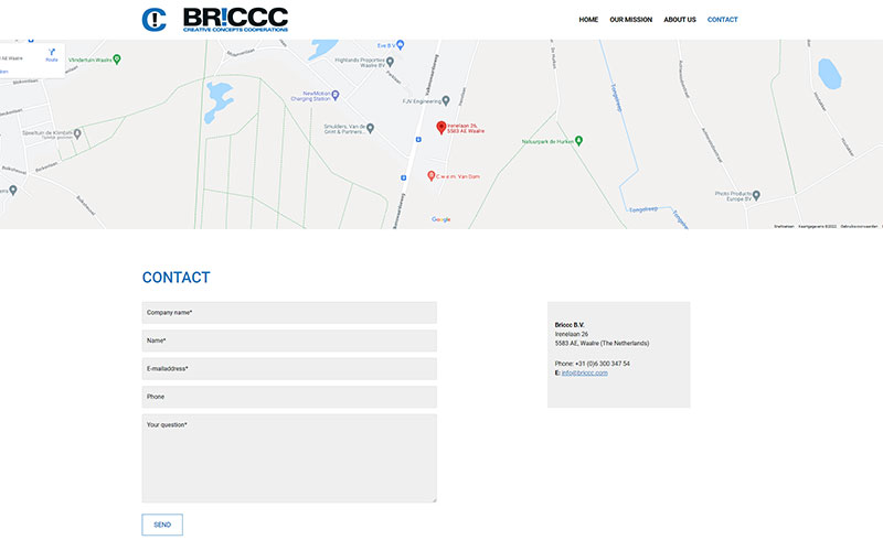Contactpagina Briccc website