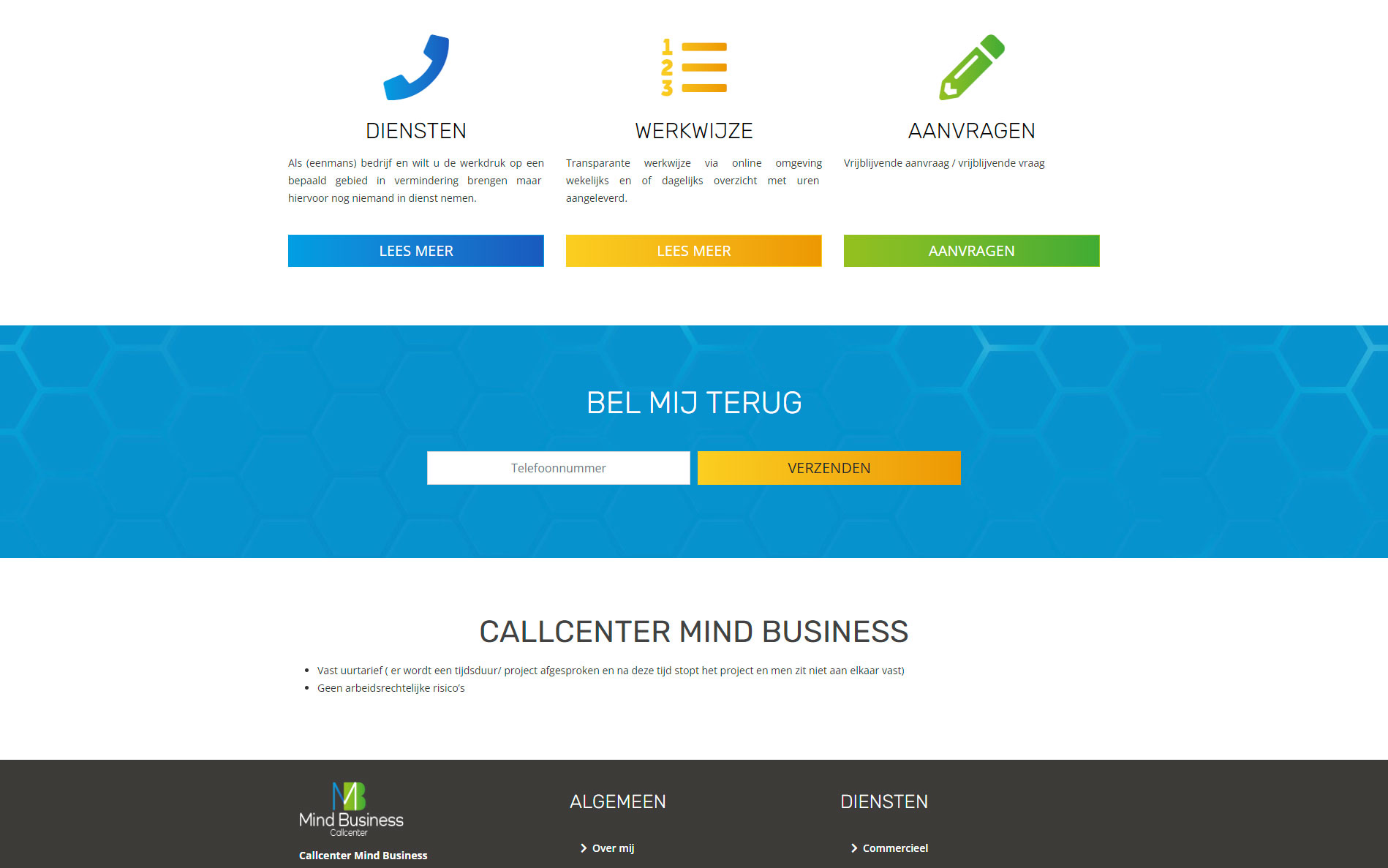 Callcenter Mind Business homepage