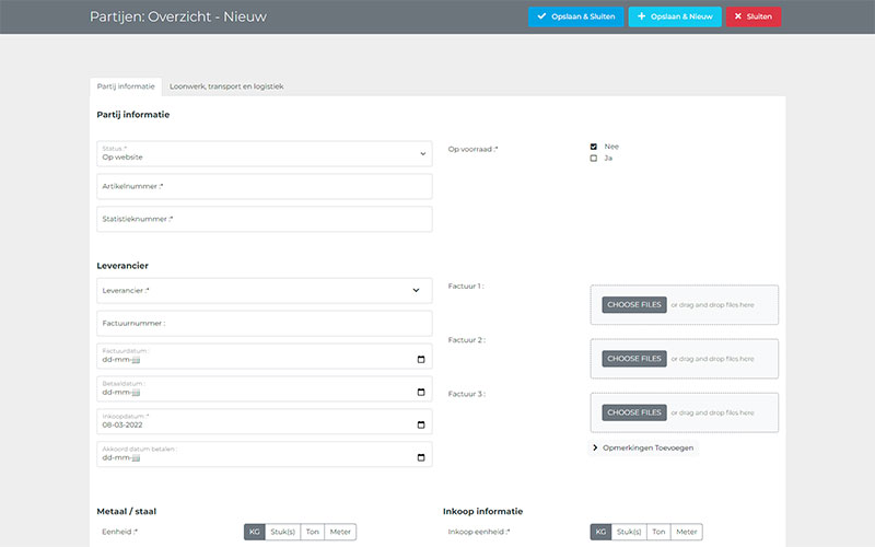 Partijen / voorraadbeheer Per Ton Metals CRM