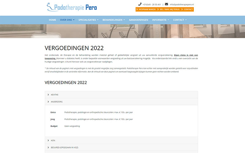 Podotherapie Pero vergoedingen screenshot