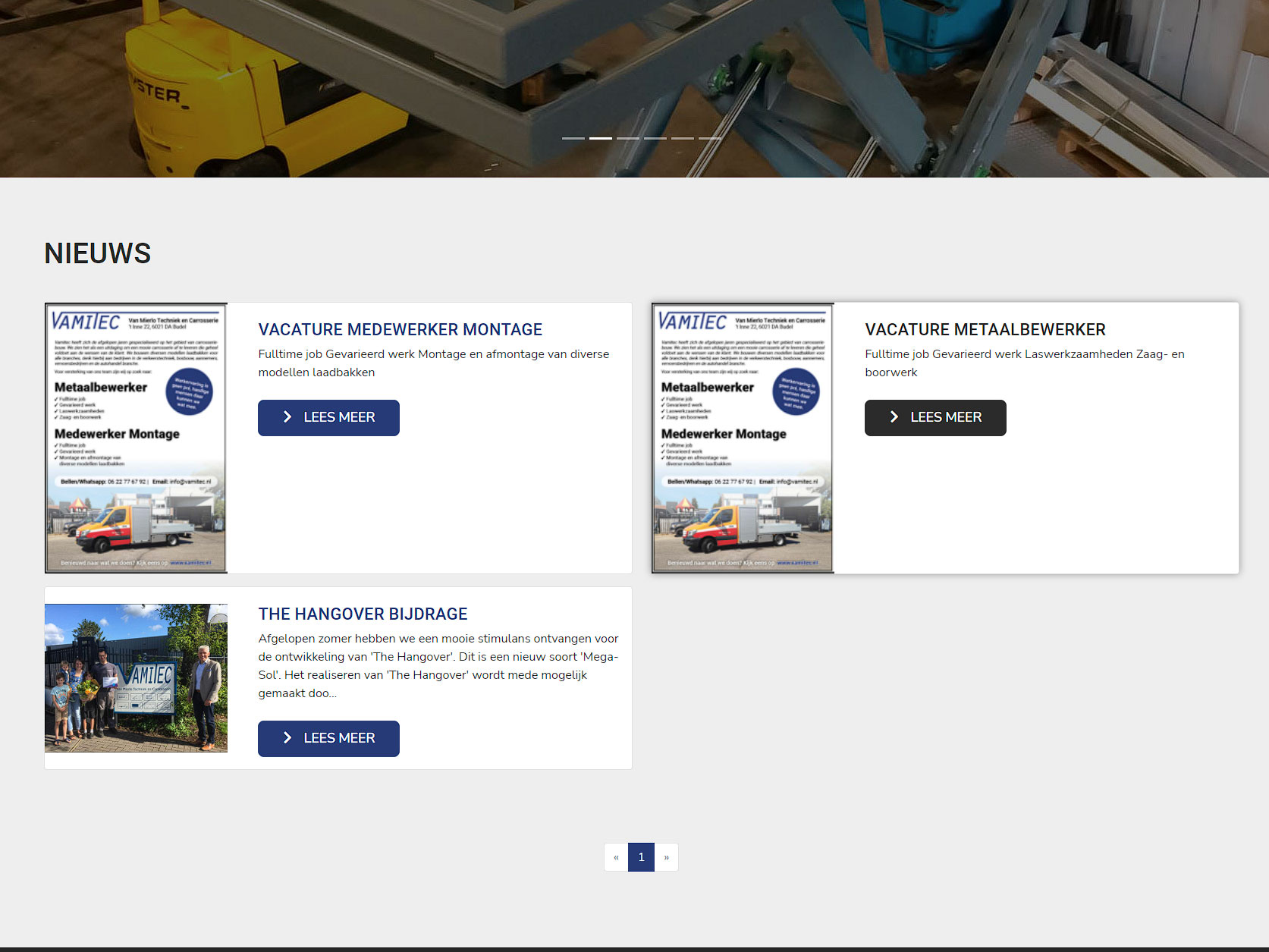 Screenshot Nieuwsoverzicht Vamitec
