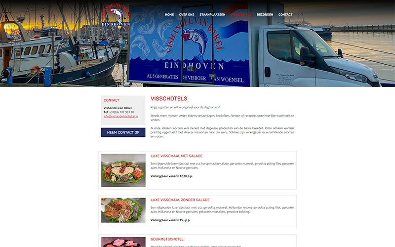 Visschotels op website Vishandel van Bakel